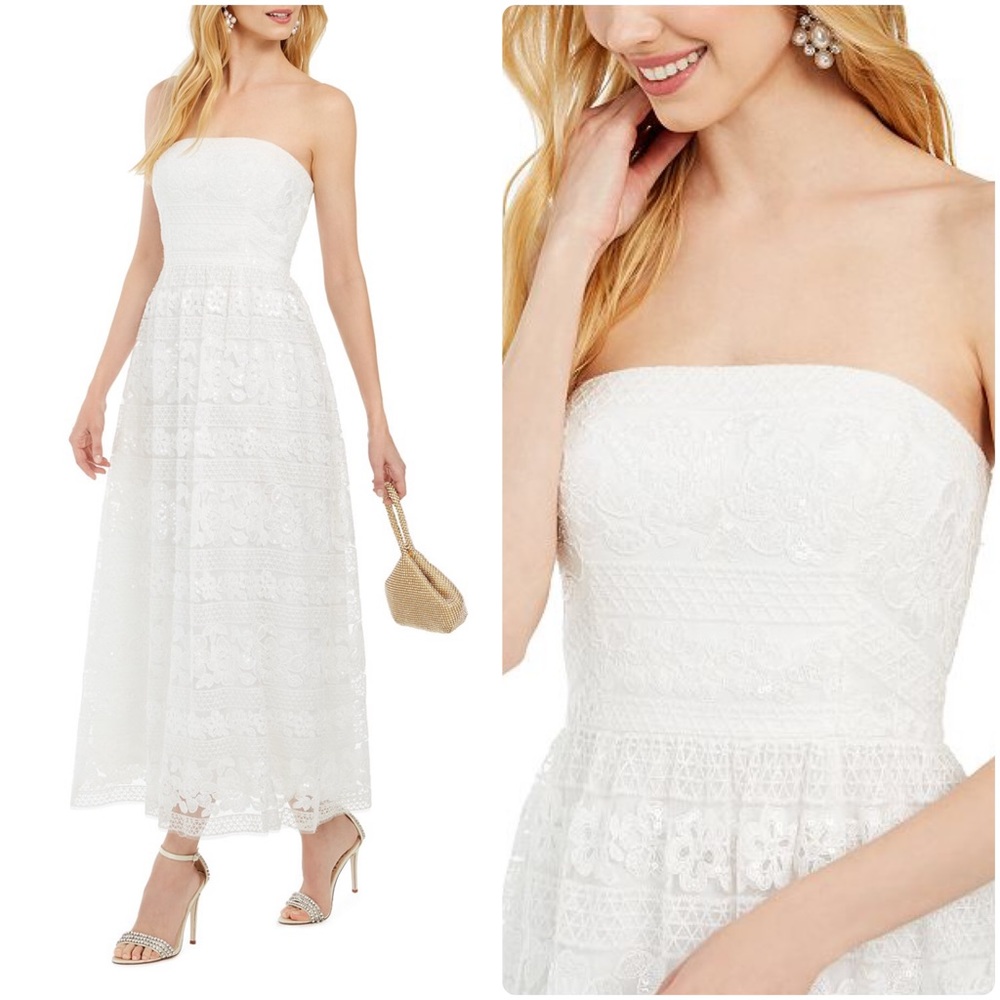 Adrianna Papell Floral Sequin Lace Ivory Dress